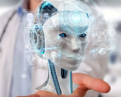 Doctor's hand holding AI generation in palm