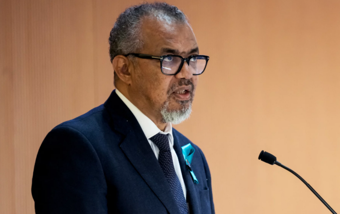 WHO Director General Tedros Adhanom Ghebreyesus addressing Geneva convention